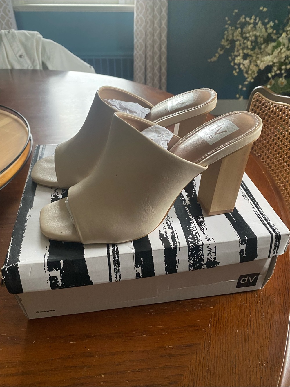 DV by Dolce Vita Taupe Open-Toe Block Heel Mules